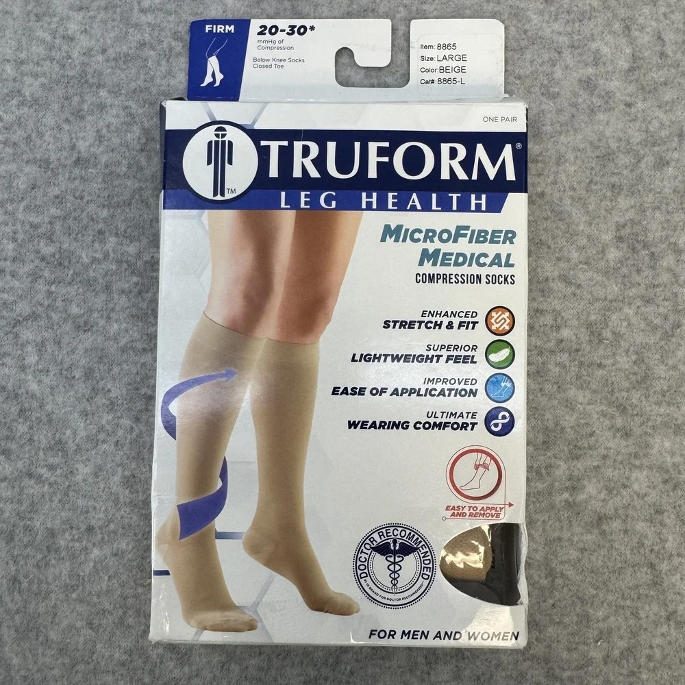 Truform Medical Microfiber Compression Socks Large 20-30 mmHg Below Knee Beige
